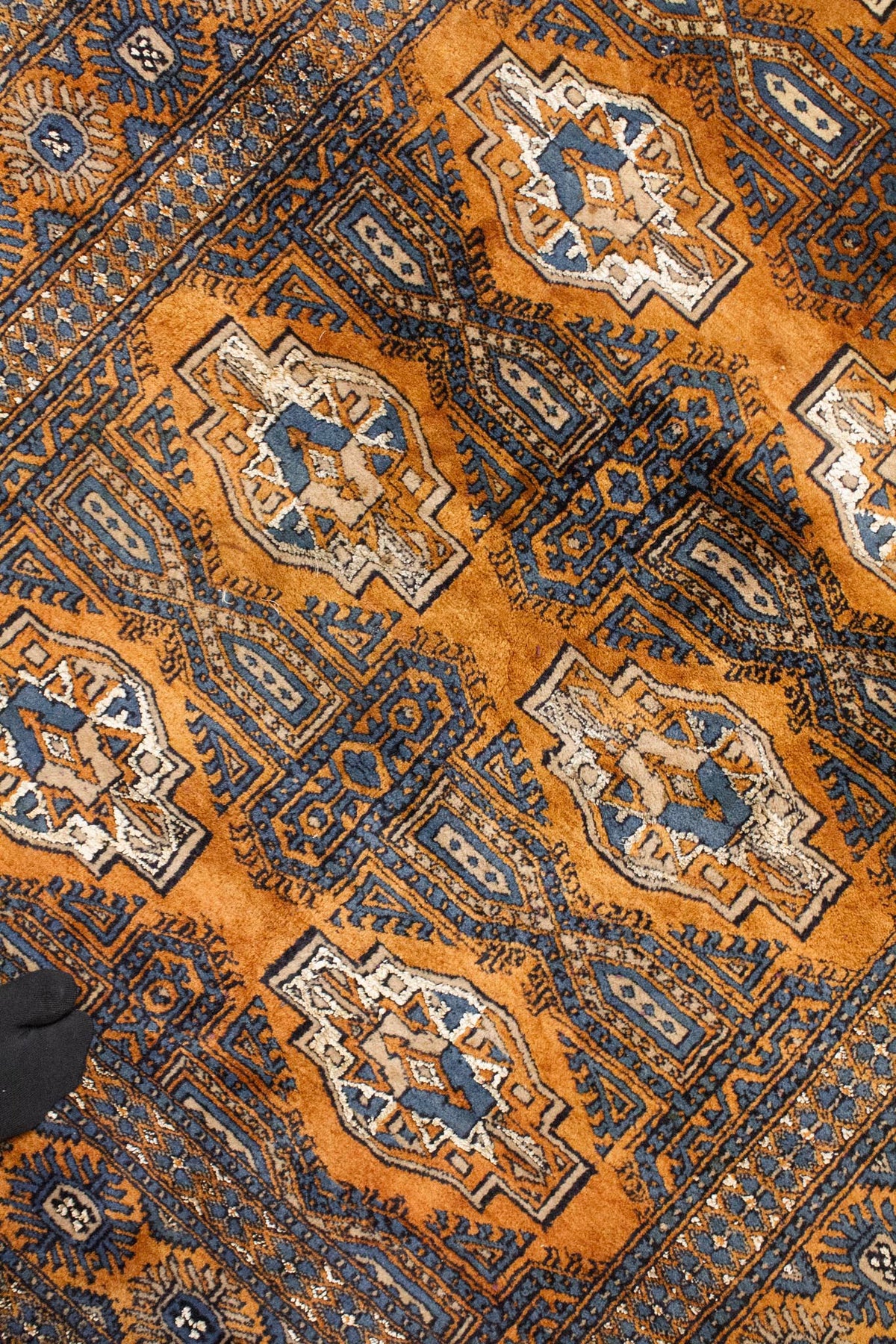 Antiek bruin Perzisch wollen vloerkleed met blauwe patronen