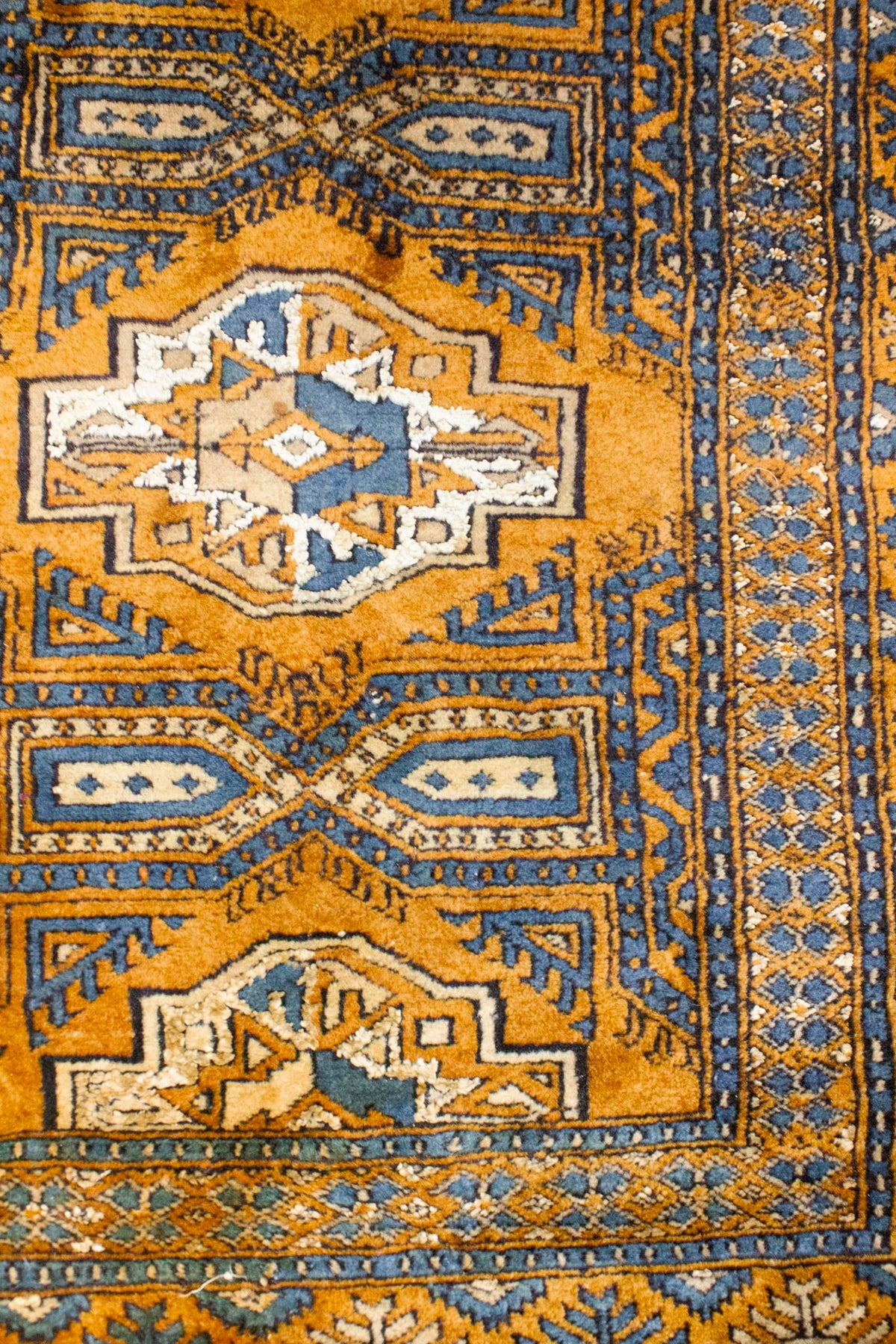 Antiek bruin Perzisch wollen vloerkleed met blauwe patronen