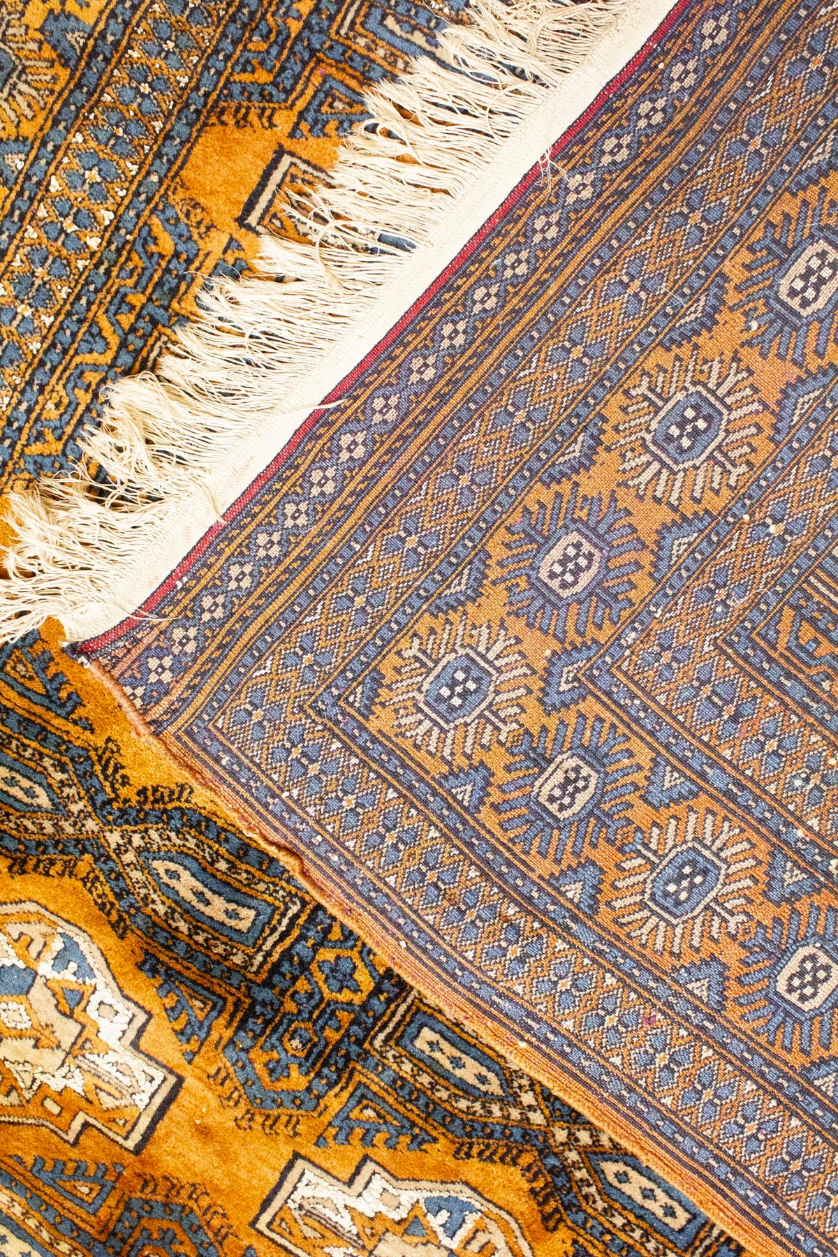 Antiek bruin Perzisch wollen vloerkleed met blauwe patronen