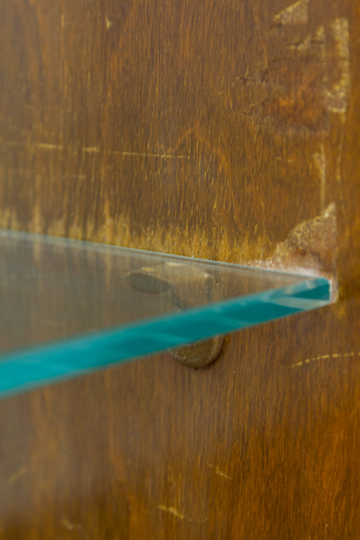 Art Deco serveerwagen van hout met glazen schuifdeuren antiek