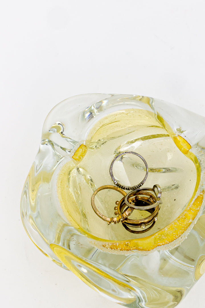 Asbak Murano glas geel vintage
