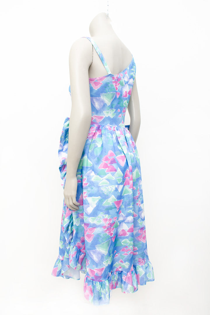 Asymmetrische vintage jumpsuit met ruches en vrolijke pasteltinten