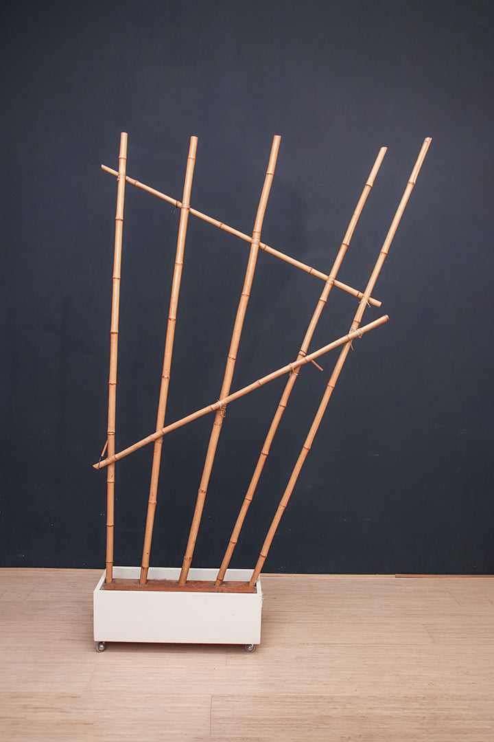 Bamboe roomdivider op wieltjes vintage jaren 60