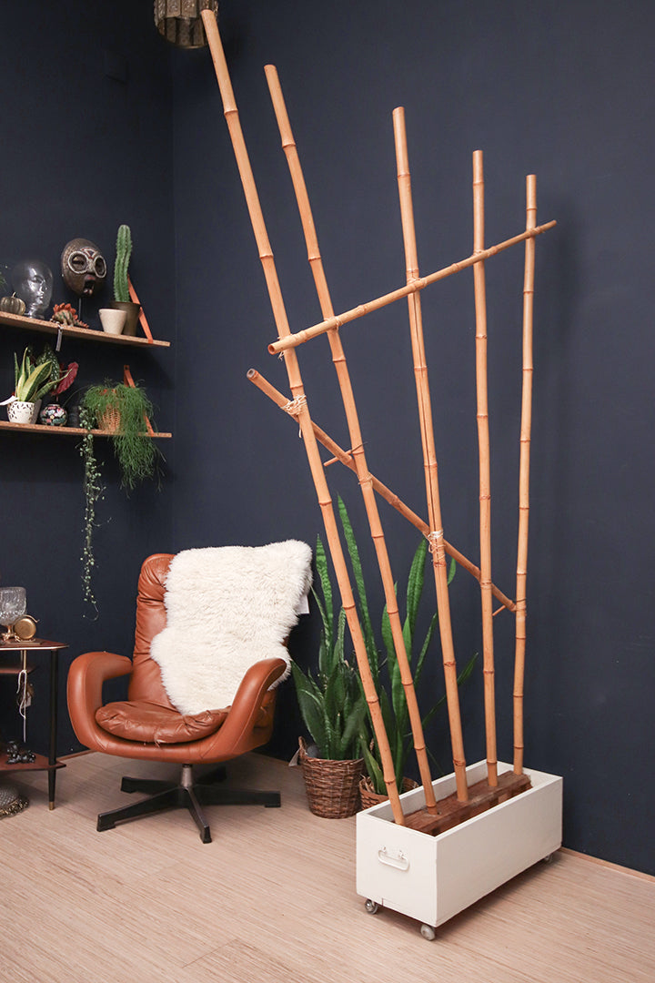 Bamboe roomdivider op wieltjes vintage jaren 60
