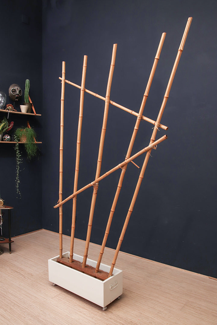 Bamboe roomdivider op wieltjes vintage jaren 60