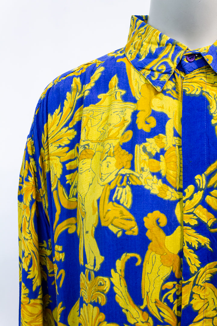 Barok blouse vintage blauw geel Jack Jones