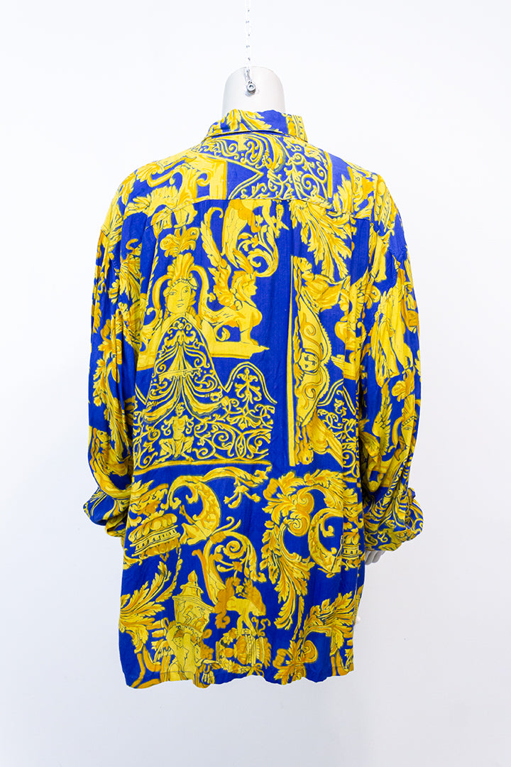 Barok blouse vintage blauw geel Jack Jones