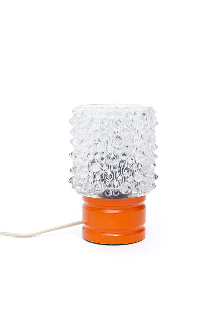 Bedlampje met oranje voet en glazen kap vintage