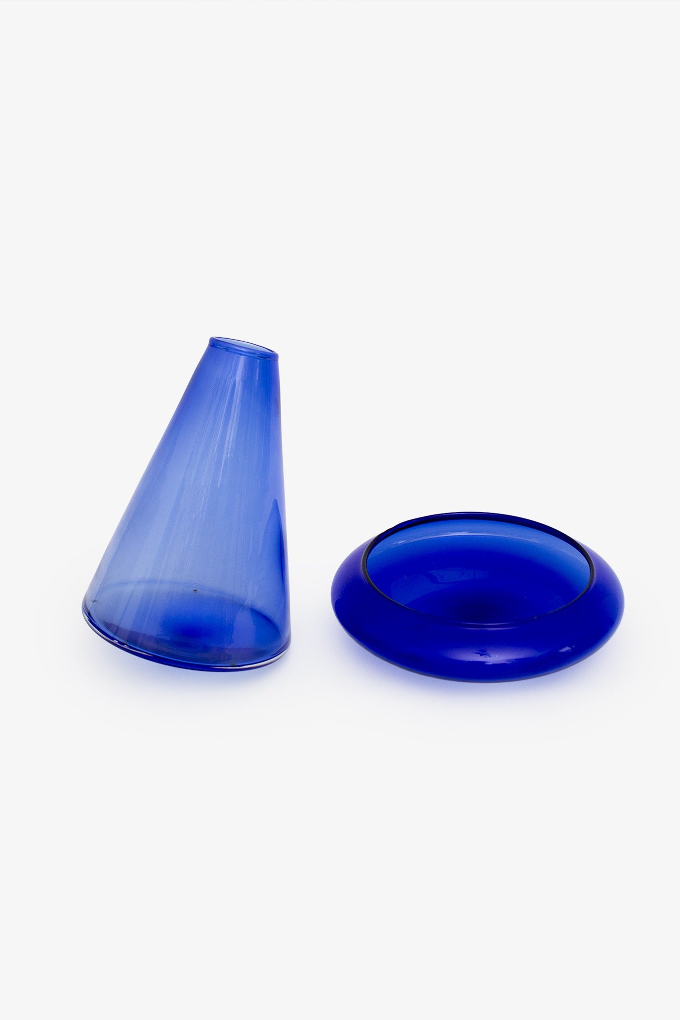 Blauwe glazen 2-delige wobbly decanteer karaf