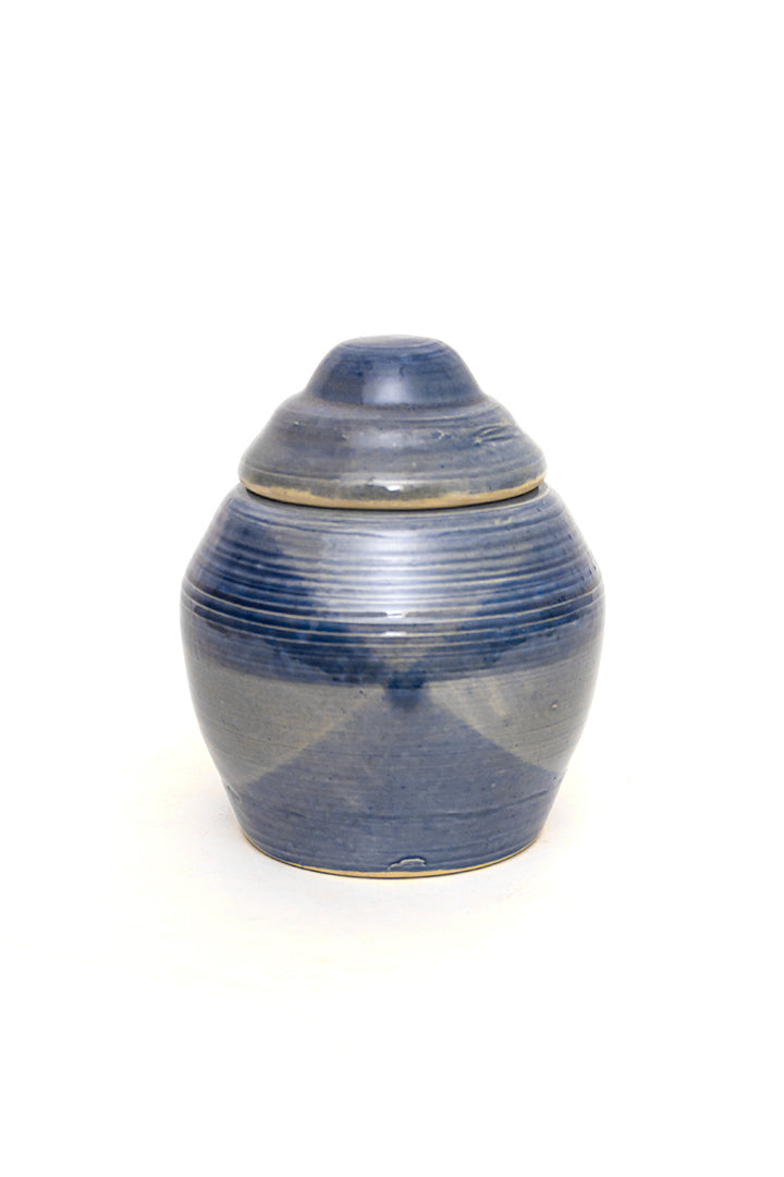 Blauwe keramieken pot met deksel vintage