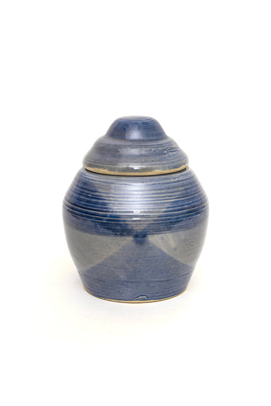 Blauwe keramieken pot met deksel vintage