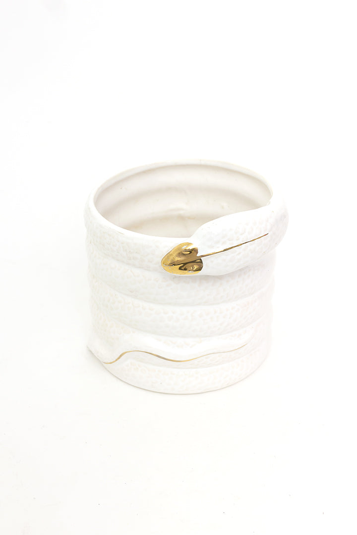 Bloempot met slang en vergulde details vintage
