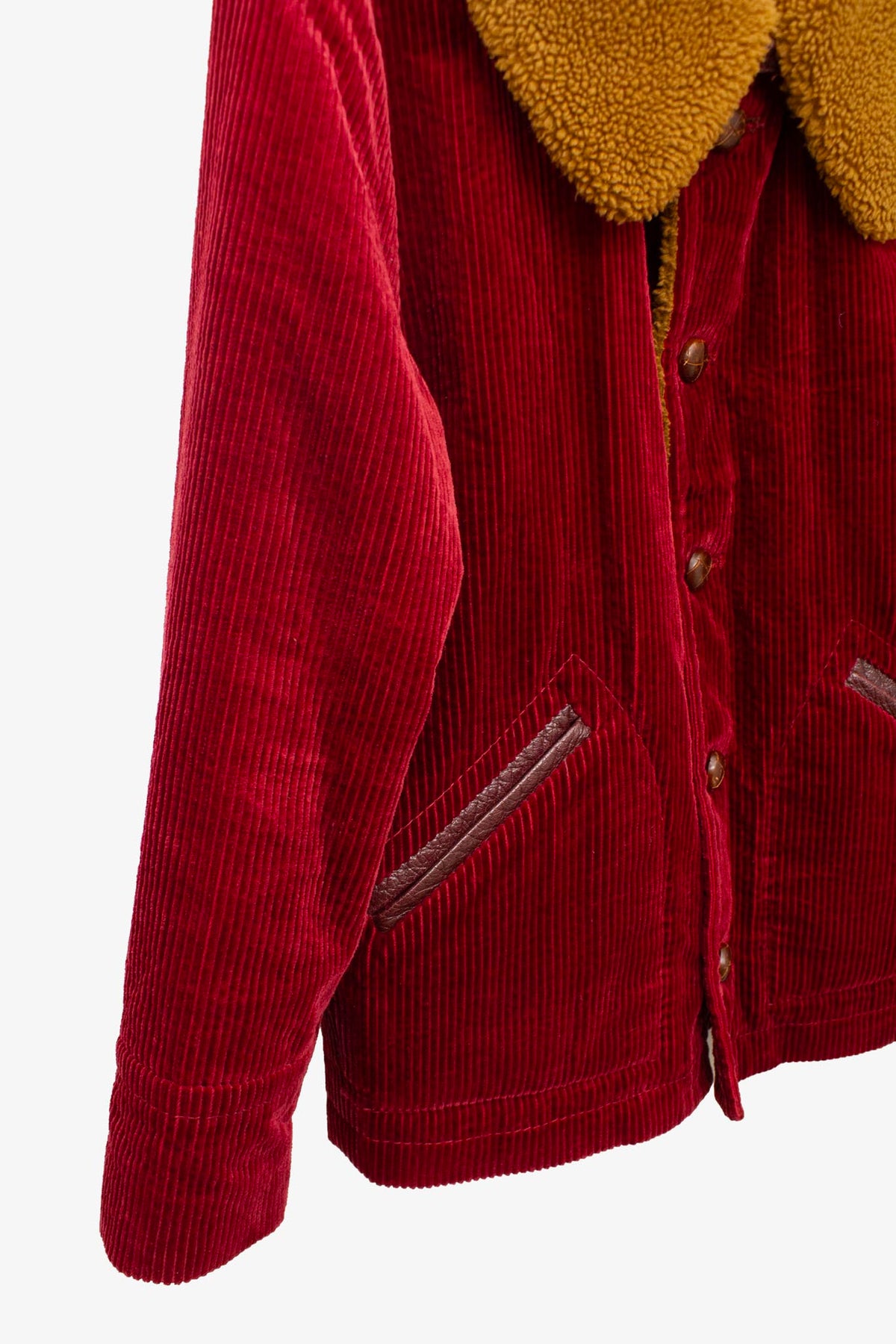 Bordeauxrode corduroy Marc Jacobs jas met faux fur en leer details