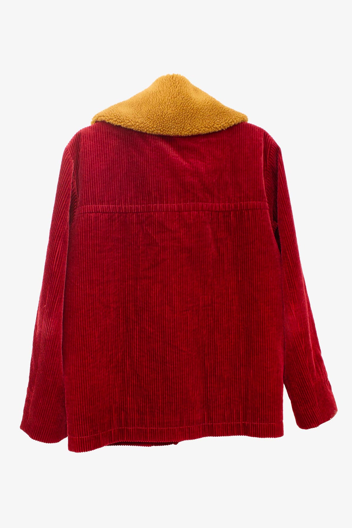 Bordeauxrode corduroy Marc Jacobs jas met faux fur en leer details