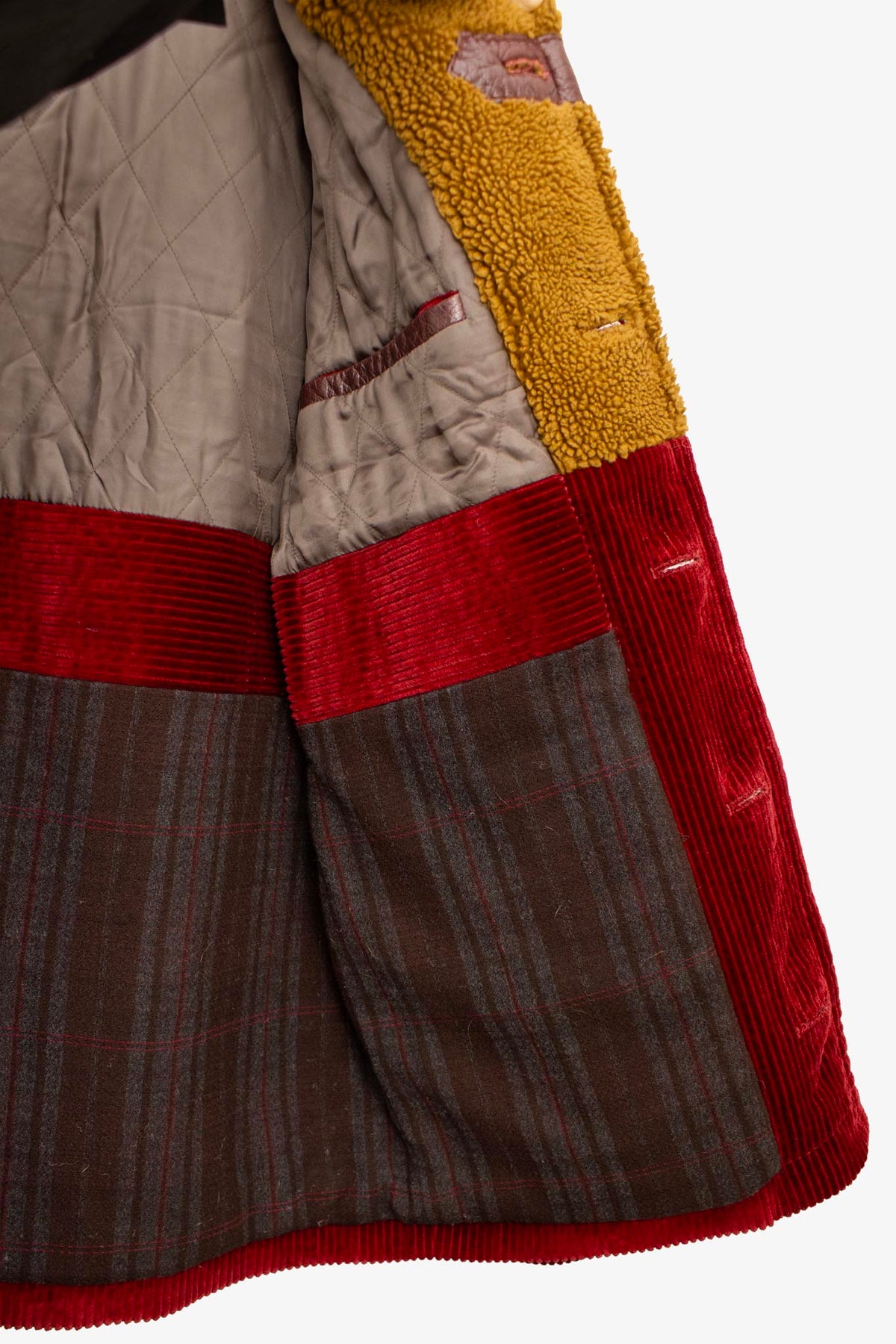 Bordeauxrode corduroy Marc Jacobs jas met faux fur en leer details