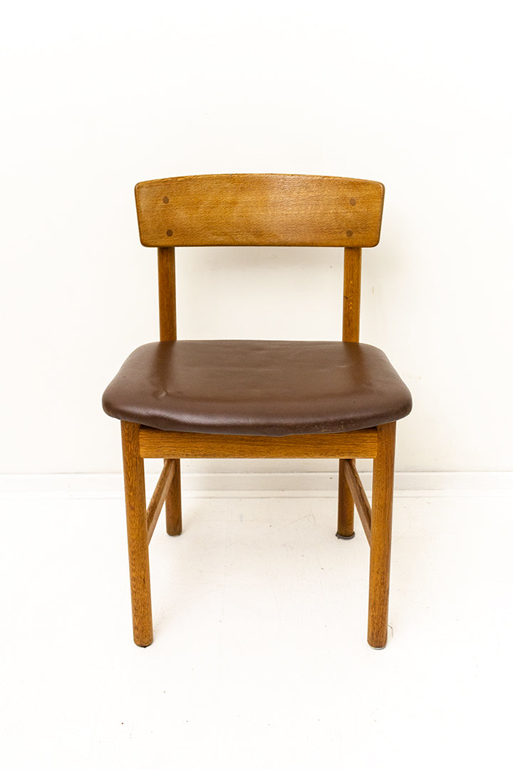 Børge Mogensen BM3236 houten stoel met leren bekleding 1956