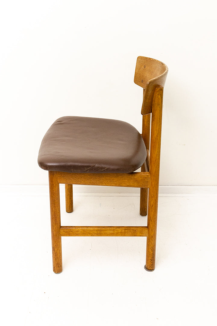 Børge Mogensen BM3236 houten stoel met leren bekleding 1956