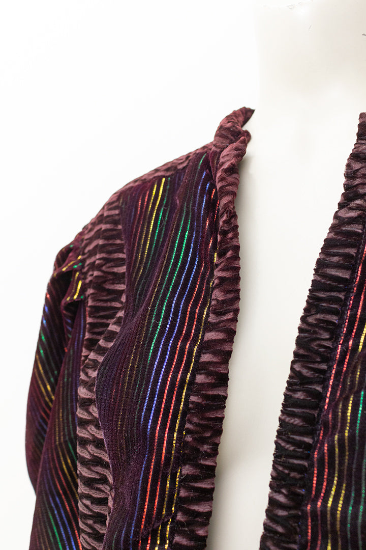 Bruin velvet jasje met regenboog en lurex strepen jaren 80