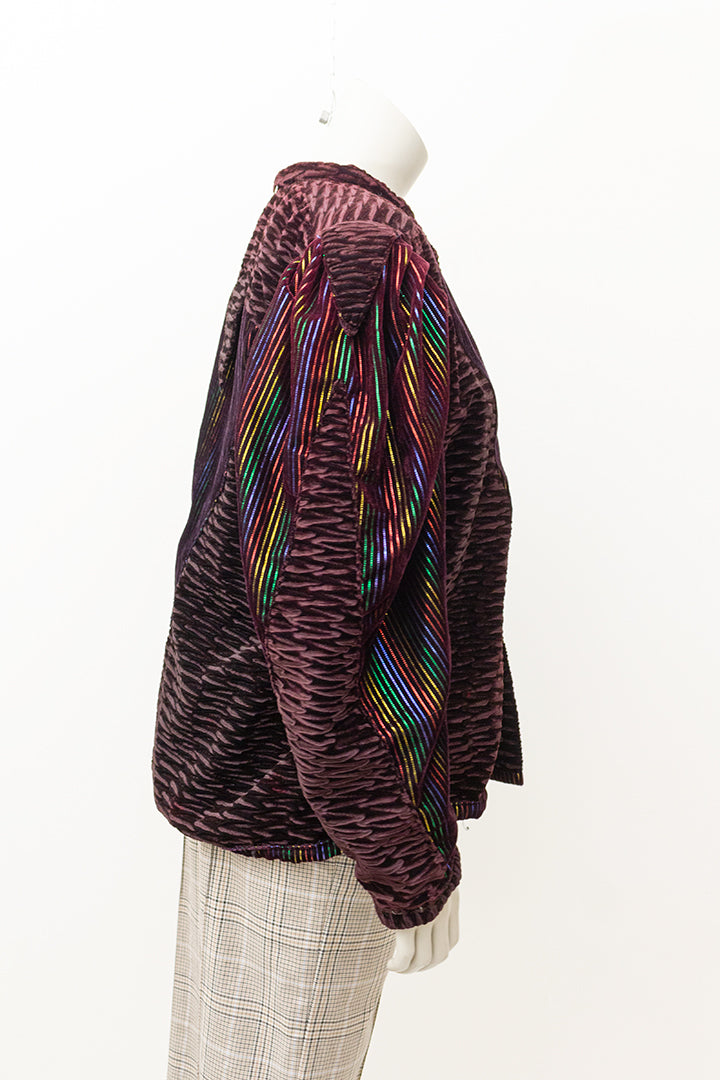 Bruin velvet jasje met regenboog en lurex strepen jaren 80