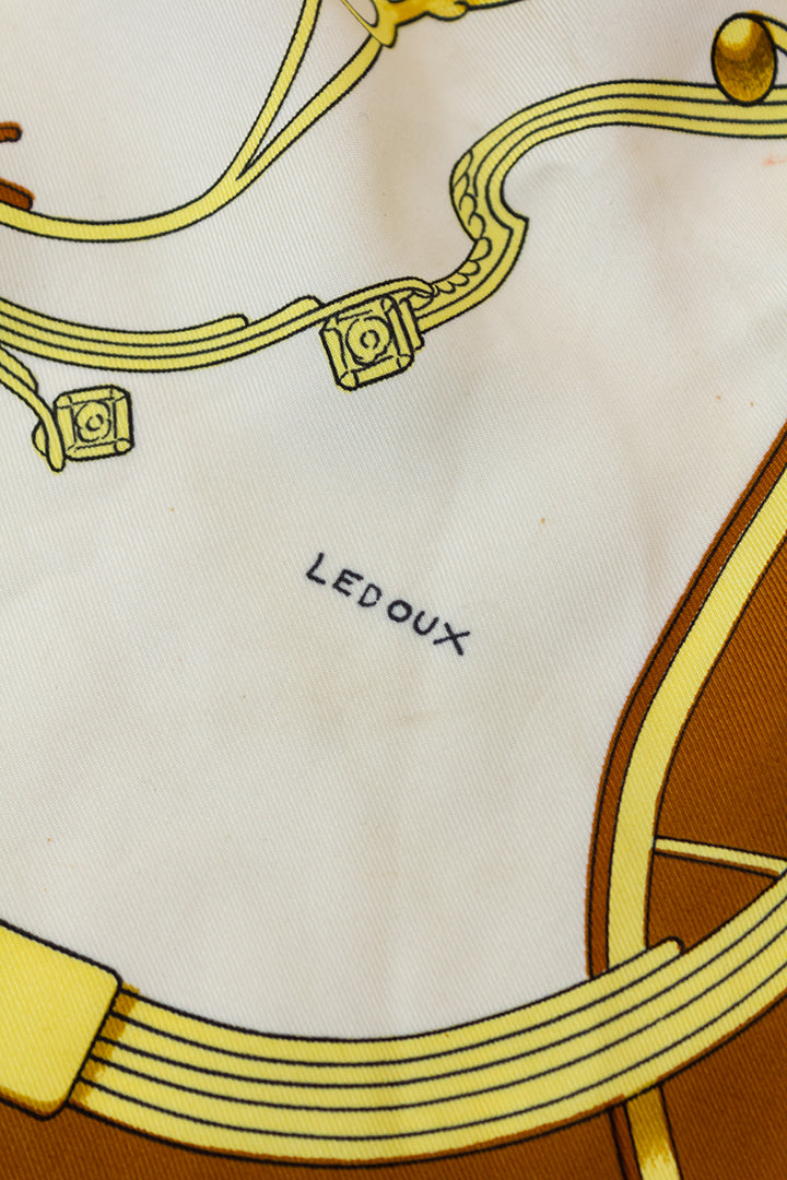 Bruine Hermès Ledoux Springs sjaal van zijde 1974