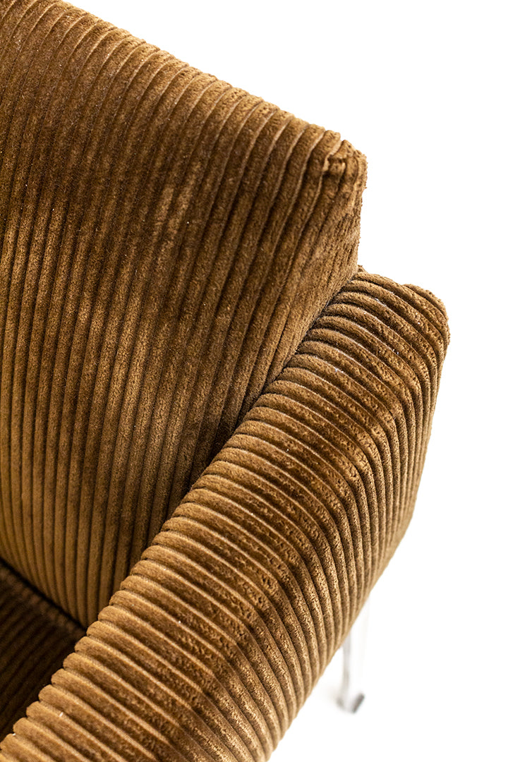 Bruine corduroy fauteuil op metalen poten jaren 70