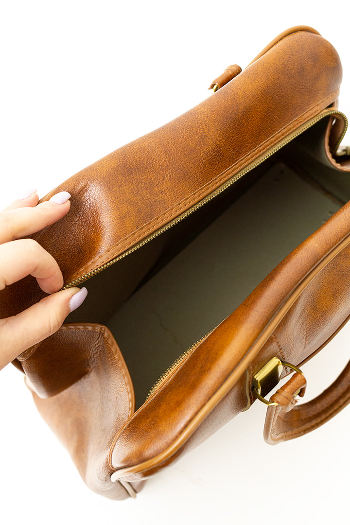 Bruine vintage handtas van skai-leer