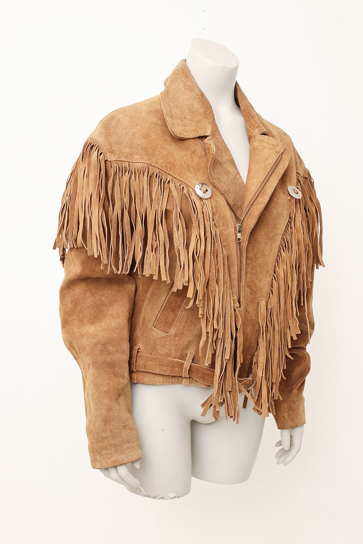 Bruine vintage suède jas met franjes jaren 70