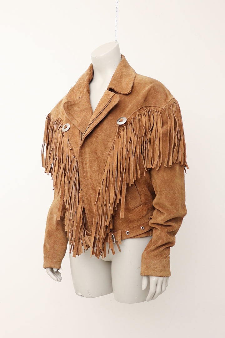 Bruine vintage suède jas met franjes jaren 70