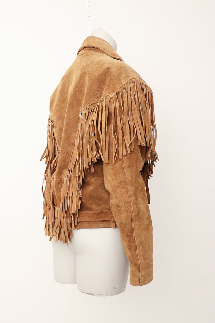 Bruine vintage suède jas met franjes jaren 70
