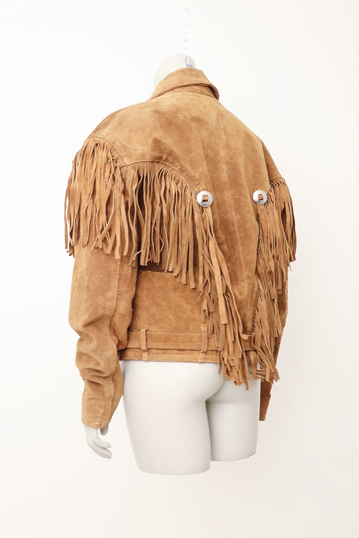 Bruine vintage suède jas met franjes jaren 70