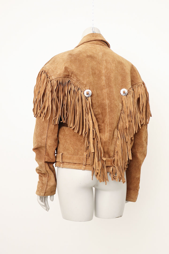 Bruine vintage suède jas met franjes jaren 70