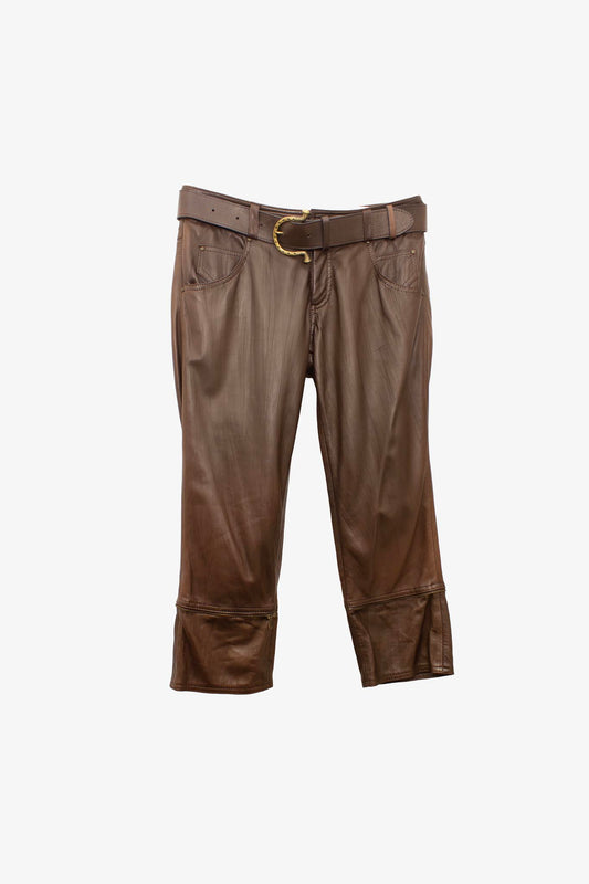 Bruine zacht leren Italiaanse capri broek met riem