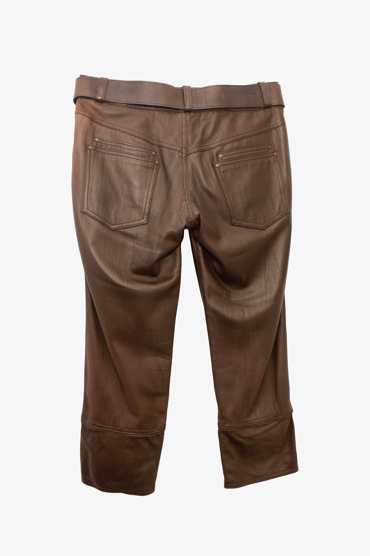 Bruine zacht leren Italiaanse capri broek met riem