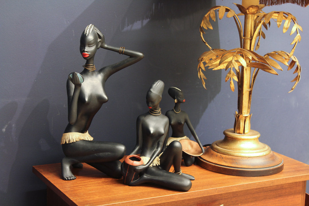Ceramic Figurines African woman mid century Cortendorf Germany 1950 vintage