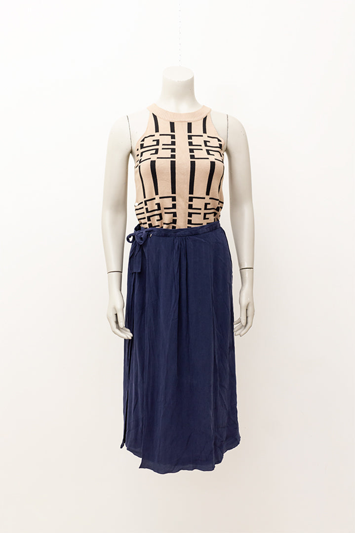 Christian Dior vintage geplooide rok van donkerblauw zijde