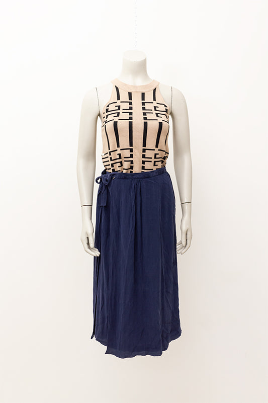 Christian Dior vintage geplooide rok van donkerblauw zijde