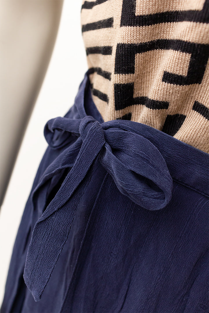 Christian Dior vintage geplooide rok van donkerblauw zijde