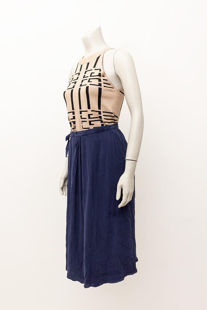 Christian Dior vintage geplooide rok van donkerblauw zijde