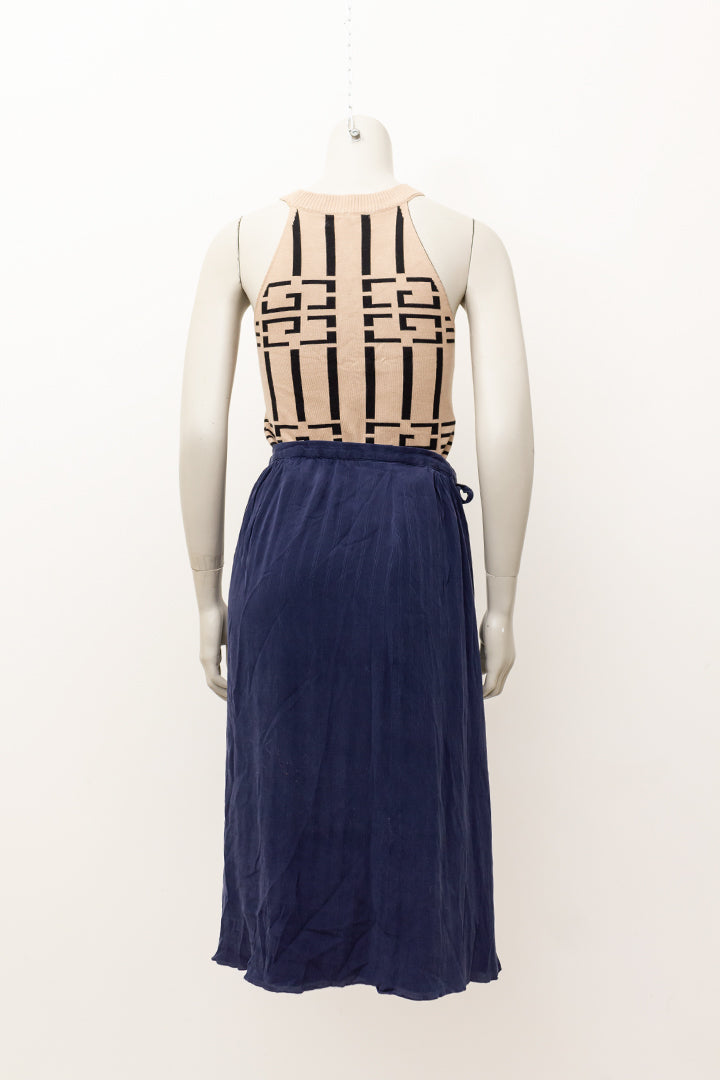 Christian Dior vintage geplooide rok van donkerblauw zijde