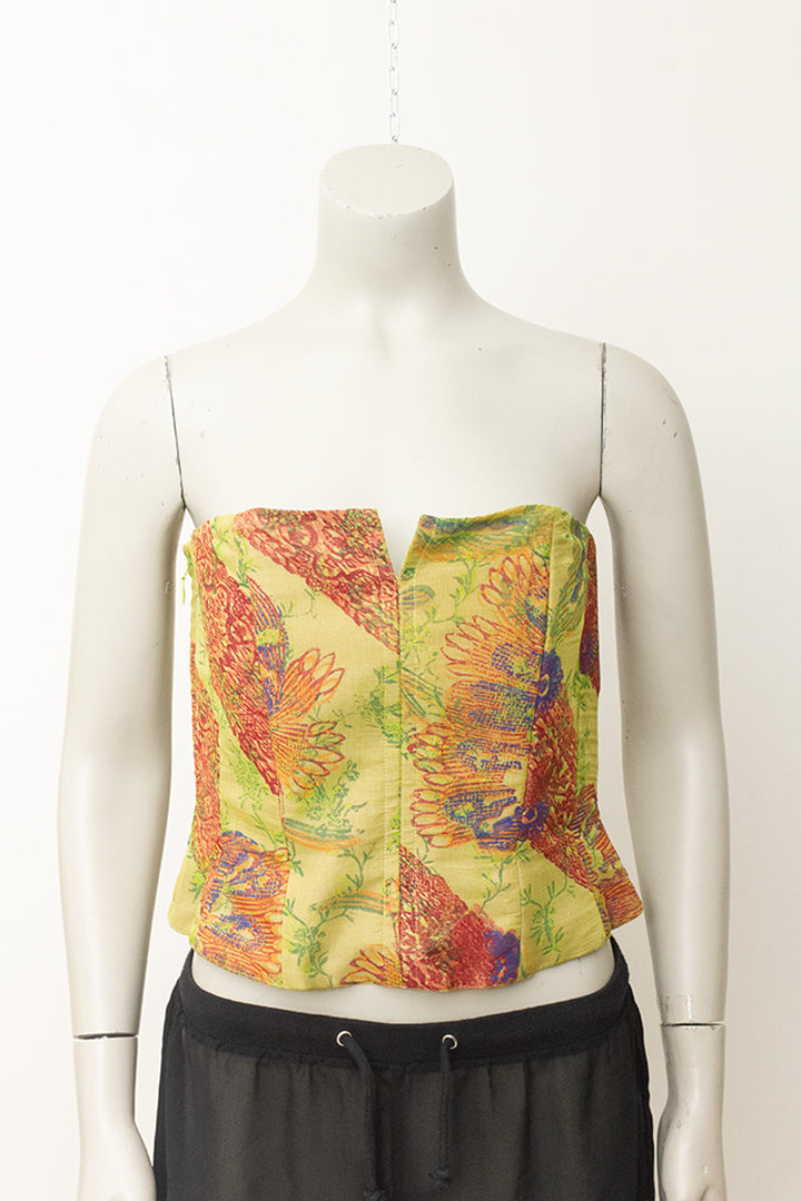 Christian Lacroix vintage groene korsettop met rode print