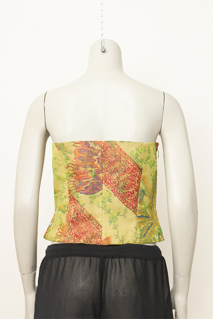 Christian Lacroix vintage groene korsettop met rode print