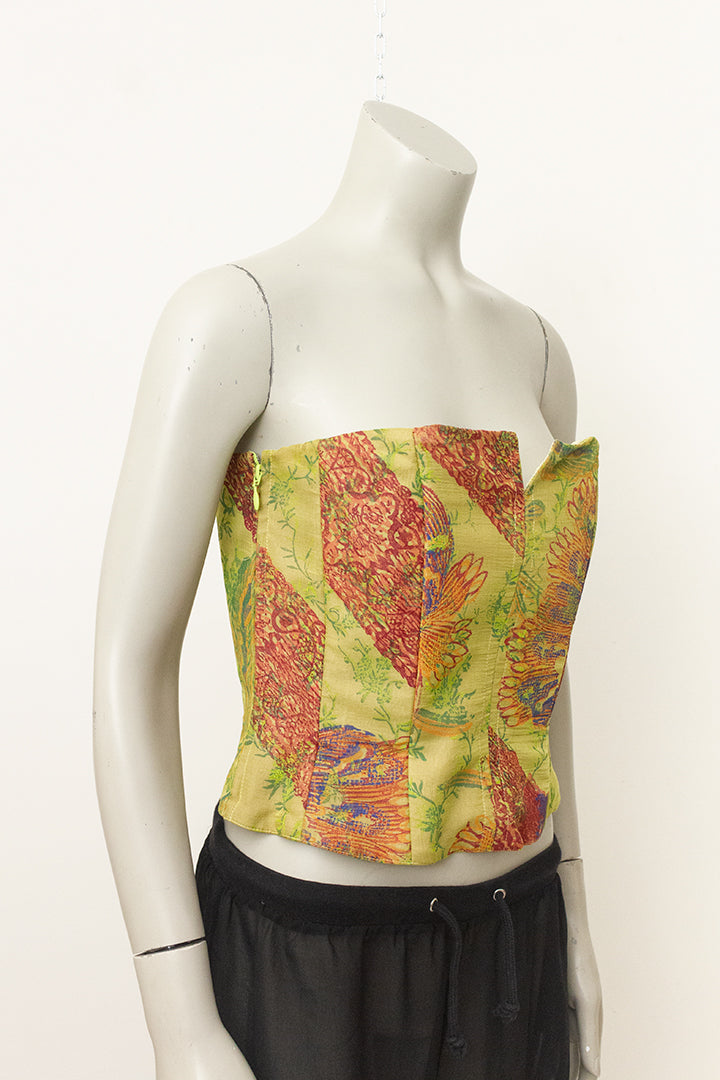 Christian Lacroix vintage groene korsettop met rode print