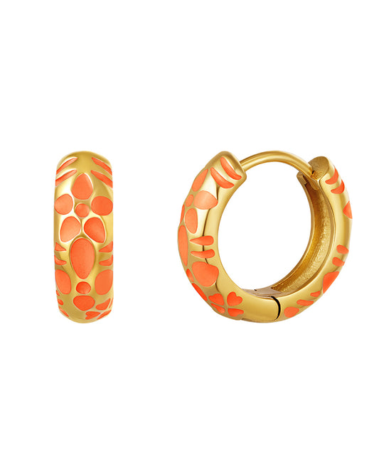 Chunky goudkleurige oorringen met gekleurde print