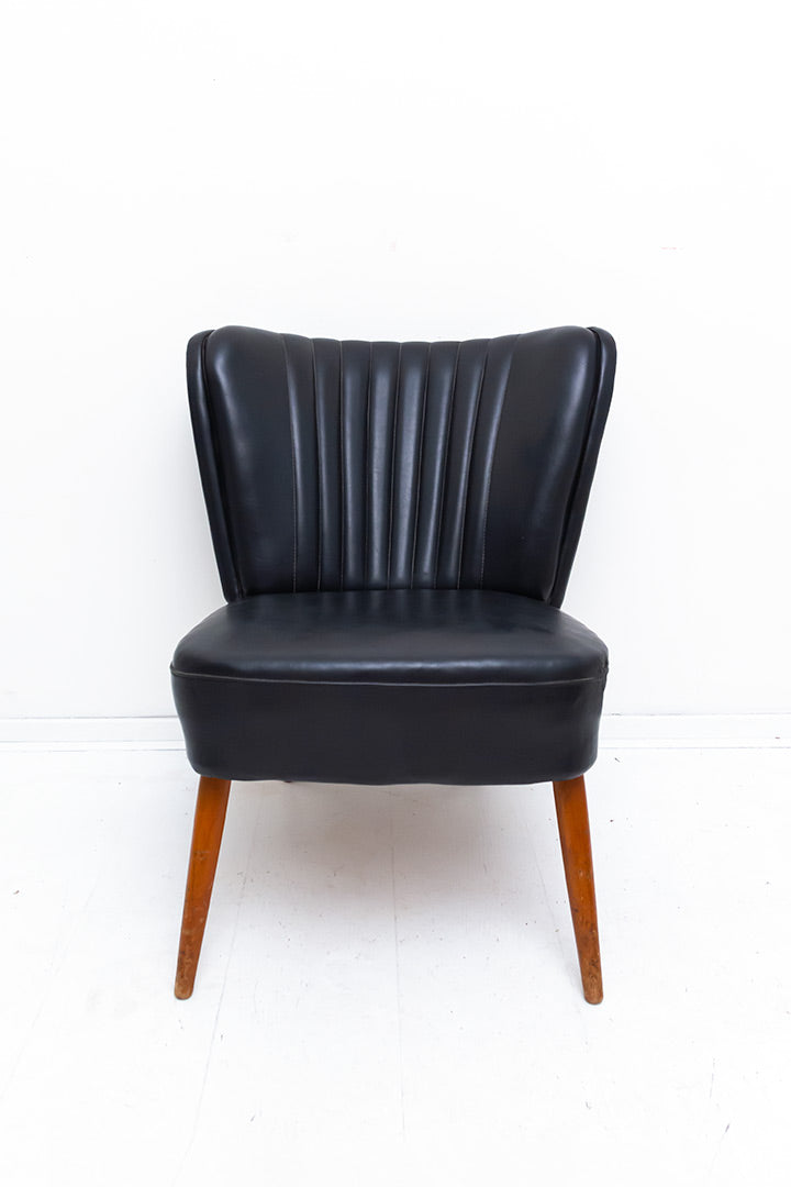 Vintage cocktailstoel zwart skai leer
