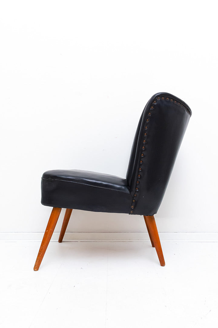 Vintage cocktailstoel zwart skai leer