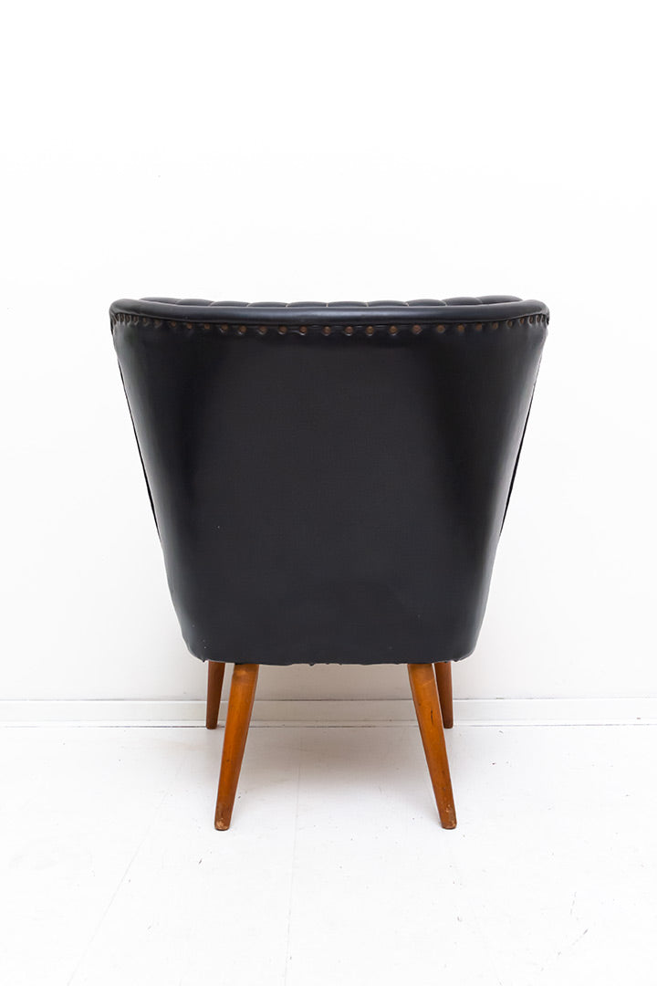 Vintage cocktailstoel zwart skai leer