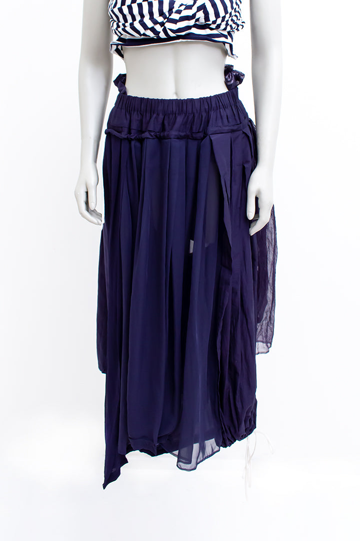 Comme des Garçons 2007 wijdvallende donkerblauwe asymmetrische broekrok
