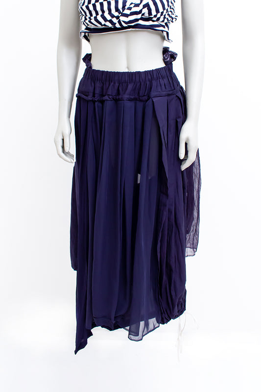 Comme des Garçons 2007 wijdvallende donkerblauwe asymmetrische broekrok