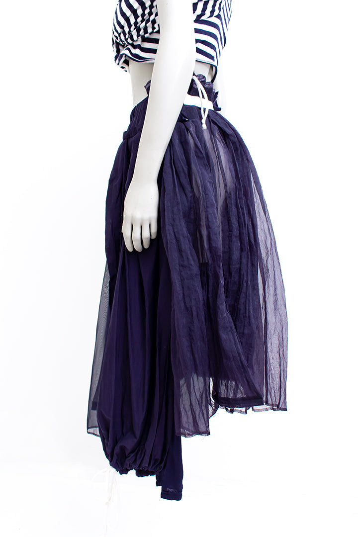 Comme des Garçons 2007 wijdvallende donkerblauwe asymmetrische broekrok