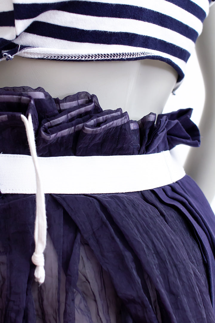 Comme des Garçons 2007 wijdvallende donkerblauwe asymmetrische broekrok